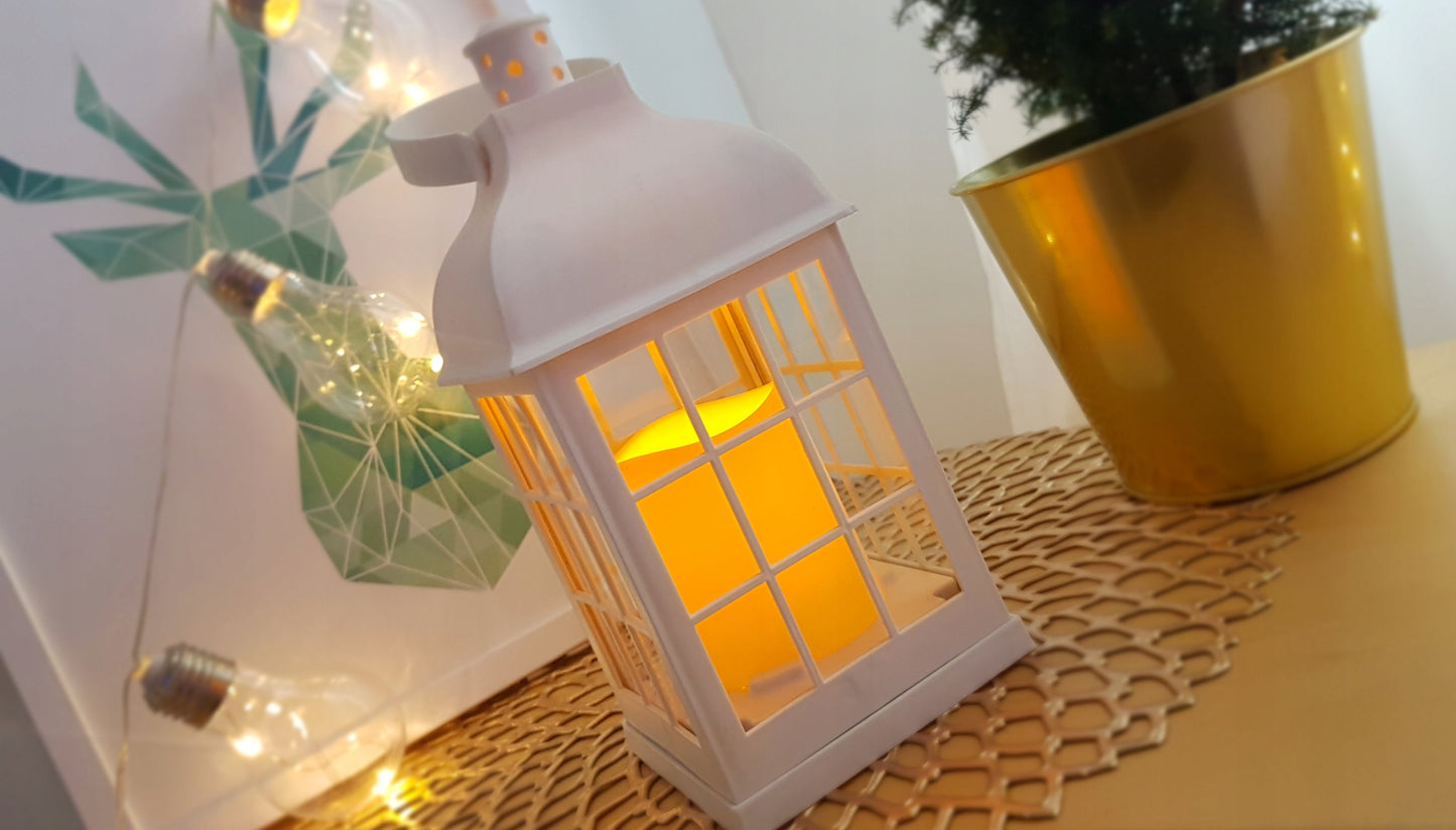 Valge latern LED-küünlaga