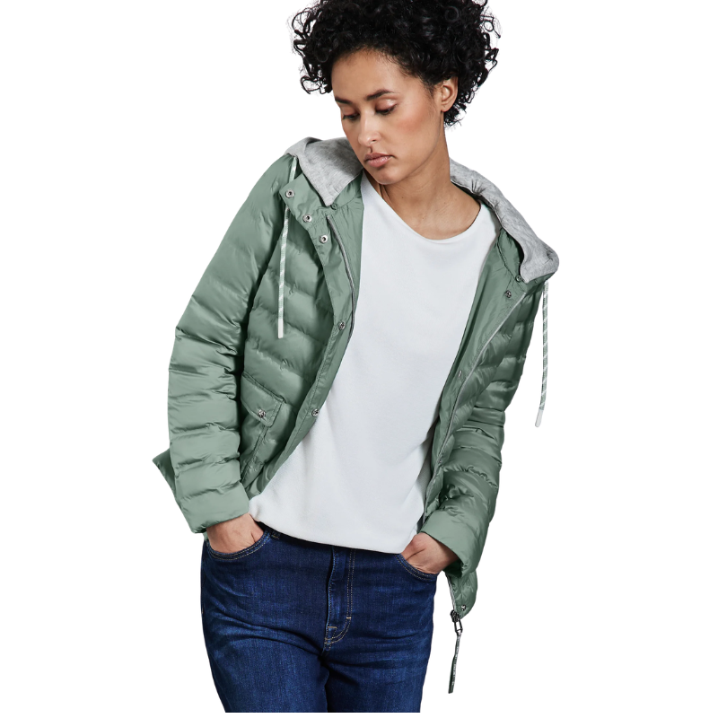 Street One kerge roheline kapuutsiga tepitud jope